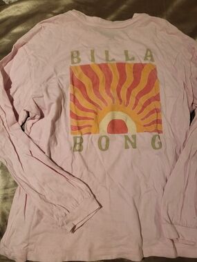 Billabong Pink Long Sleeve Tee with Retro Sun Graphic